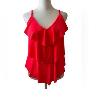 New Small Aqua Green Bright Pink Tiered Ruffle Flounce Tankini Top